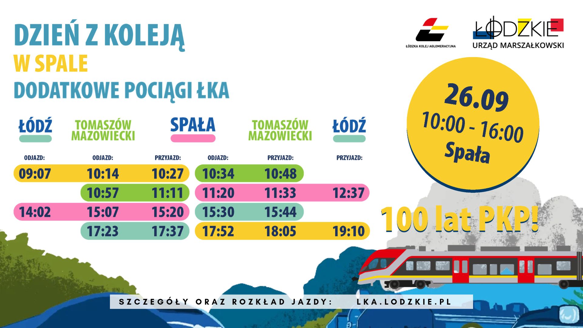 Obrazek przedstawia rozkład jazdy ŁKA na Dzień Kolei w Spale