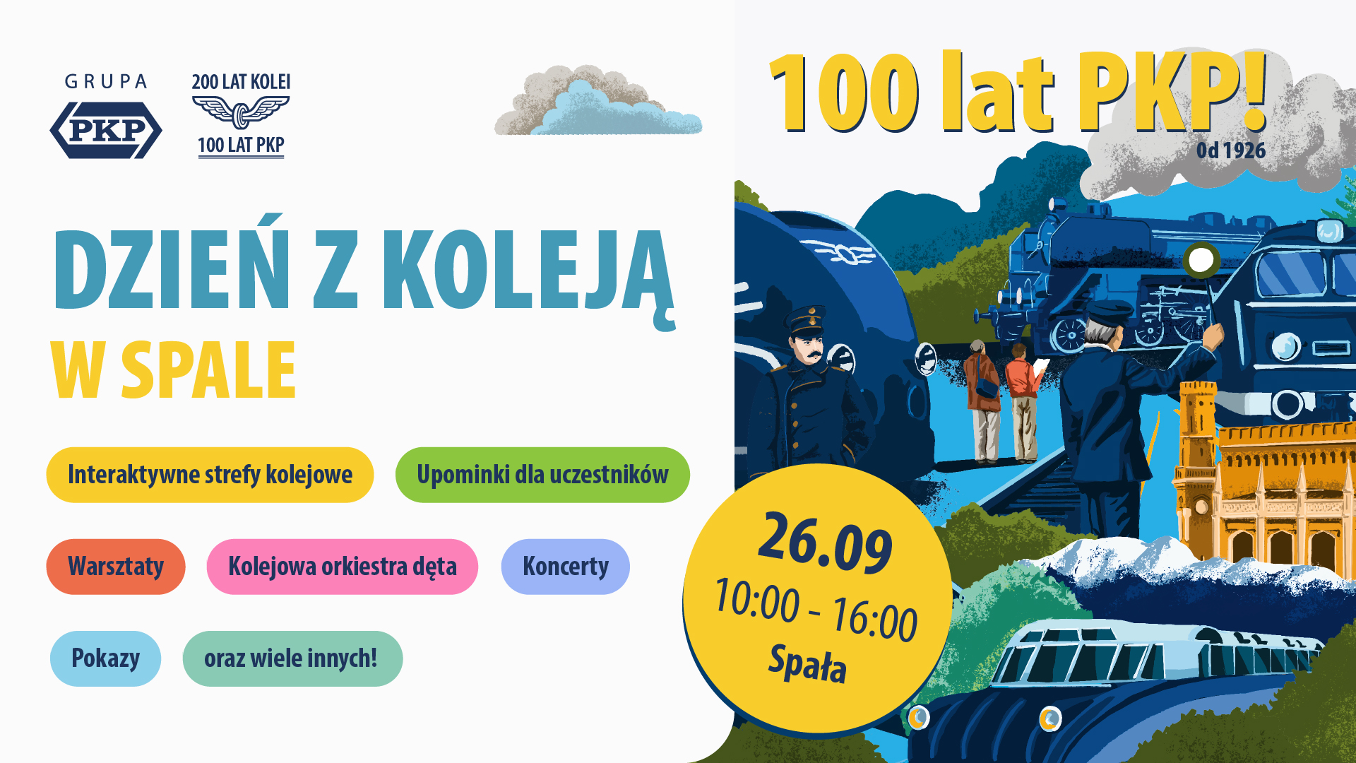 Obrazek przedstawia zaproszenie na Dzień z Koleją w Spale