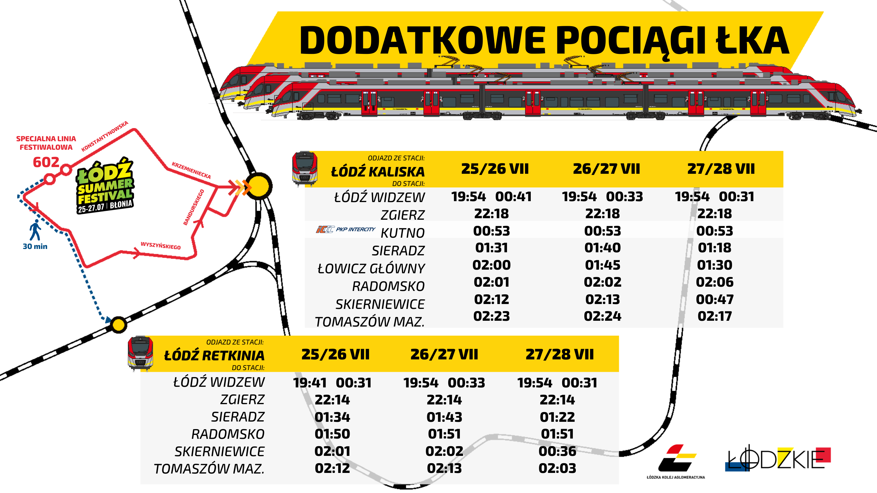 Rozkład jazdy dodatkowych pociągów na Łódź Summer Festival