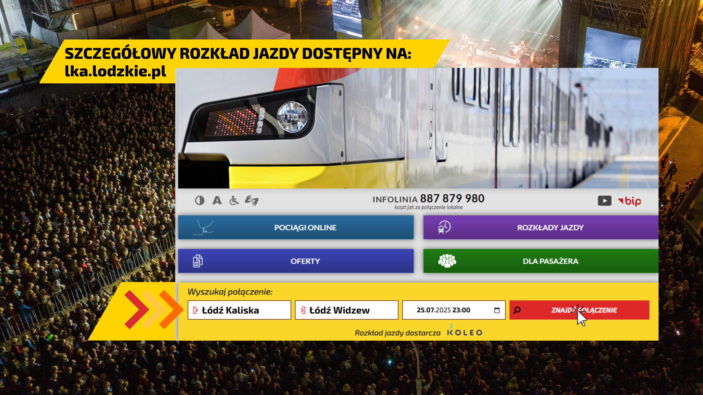 Zrzut ekranu ze strony internetowej ze wskazanym miejscem wyszukiwania połączeń.