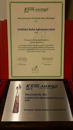 Dyplom i tabliczka pamiątkowa EKOLAURY 23.11.2015 r.