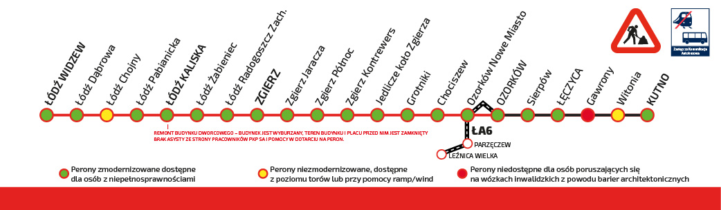 Schemat pokazujący trasę Łódź Widzew-Kutno