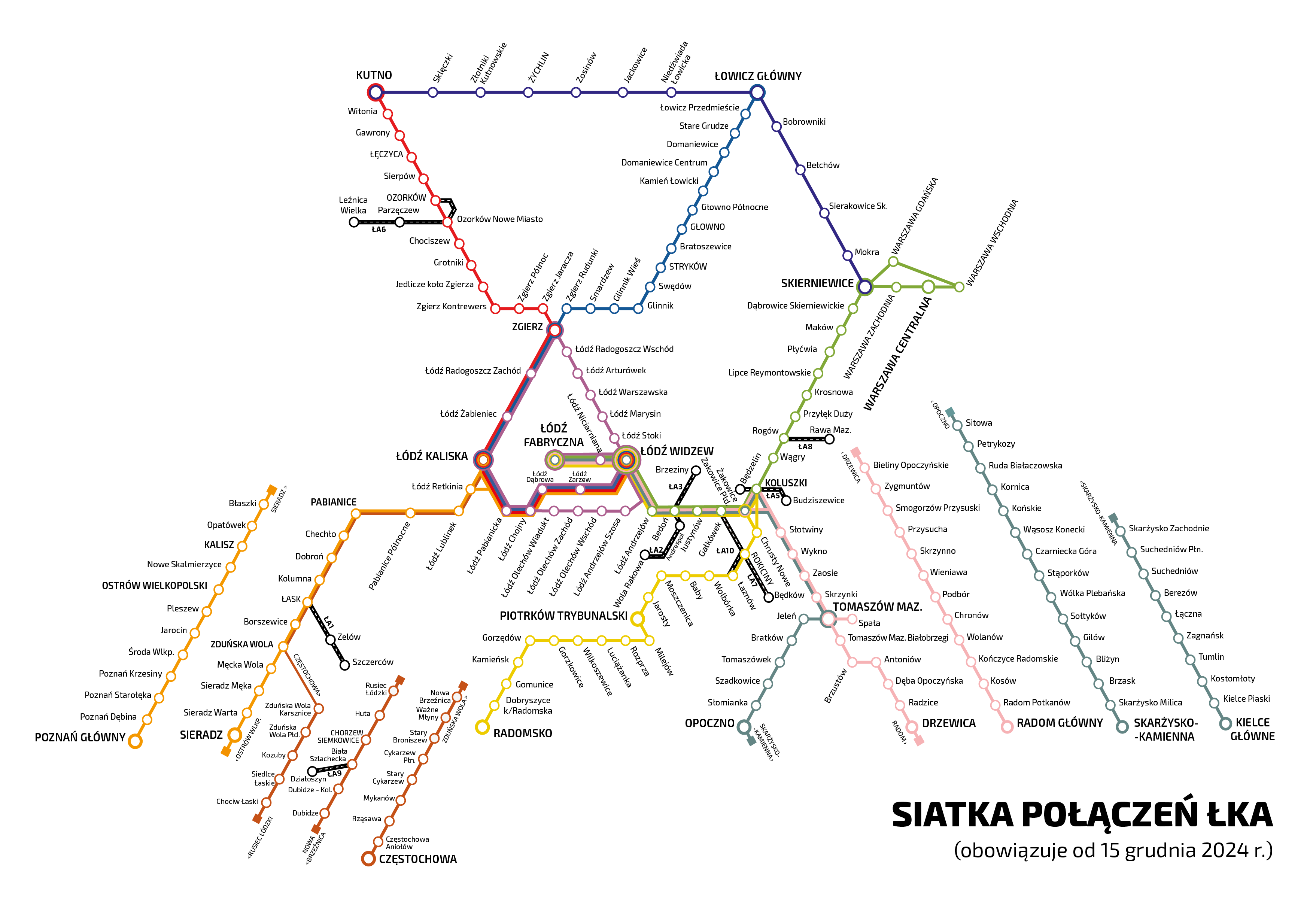 Schemat pokazujący mapę połączeń ŁKA