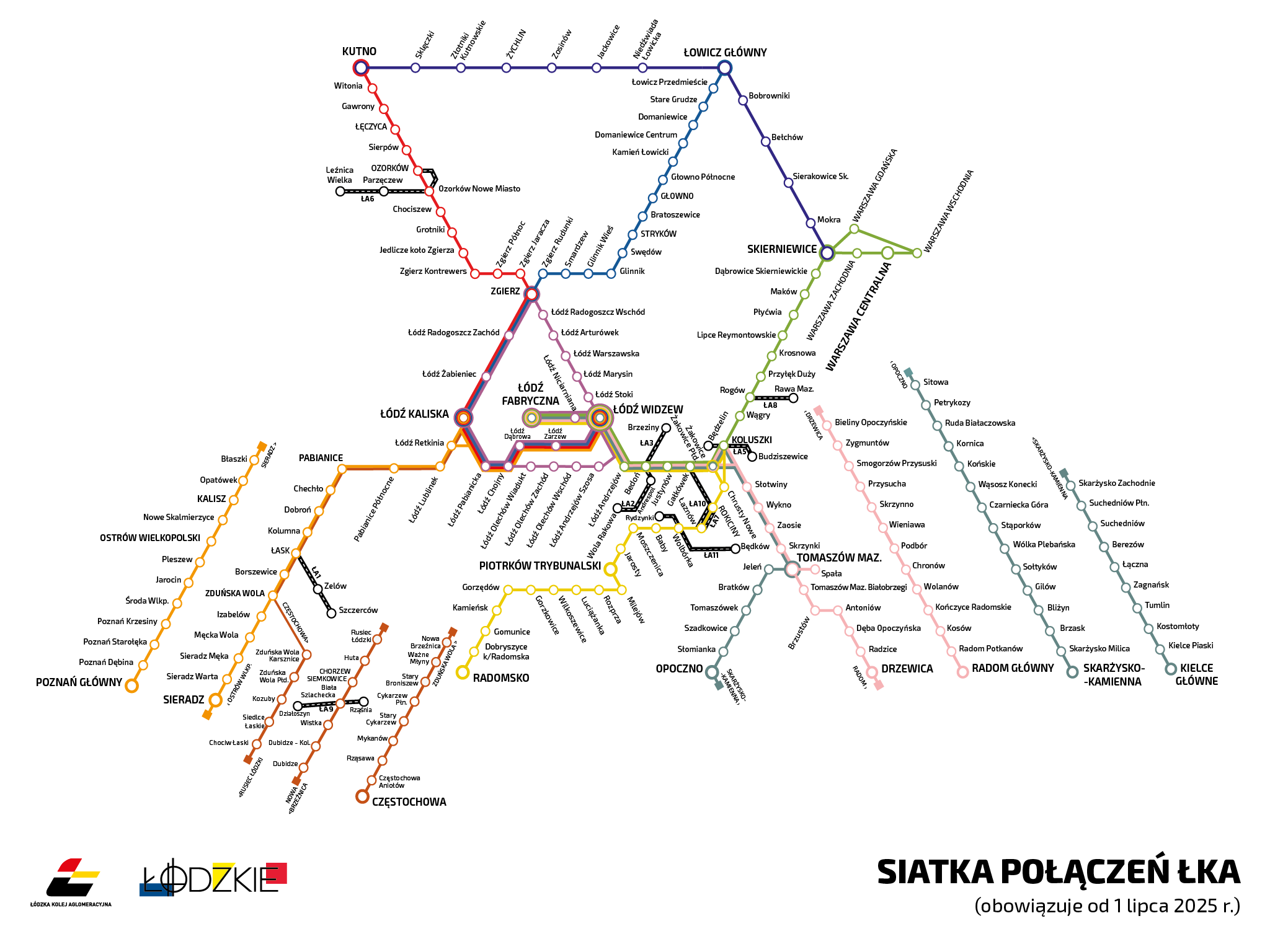 Schemat pokazujący mapę połączeń ŁKA