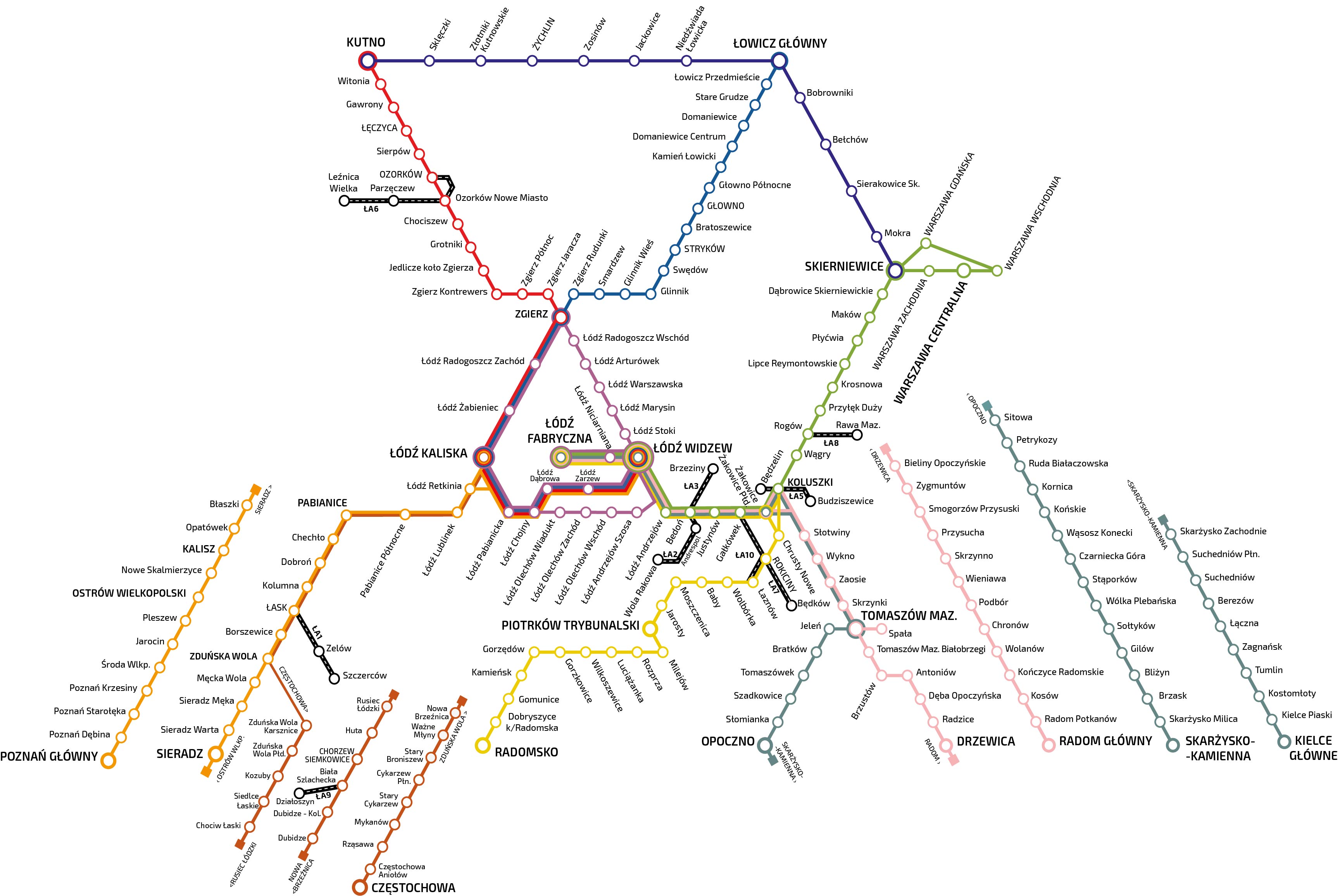 Schemat pokazujący mapę połączeń ŁKA