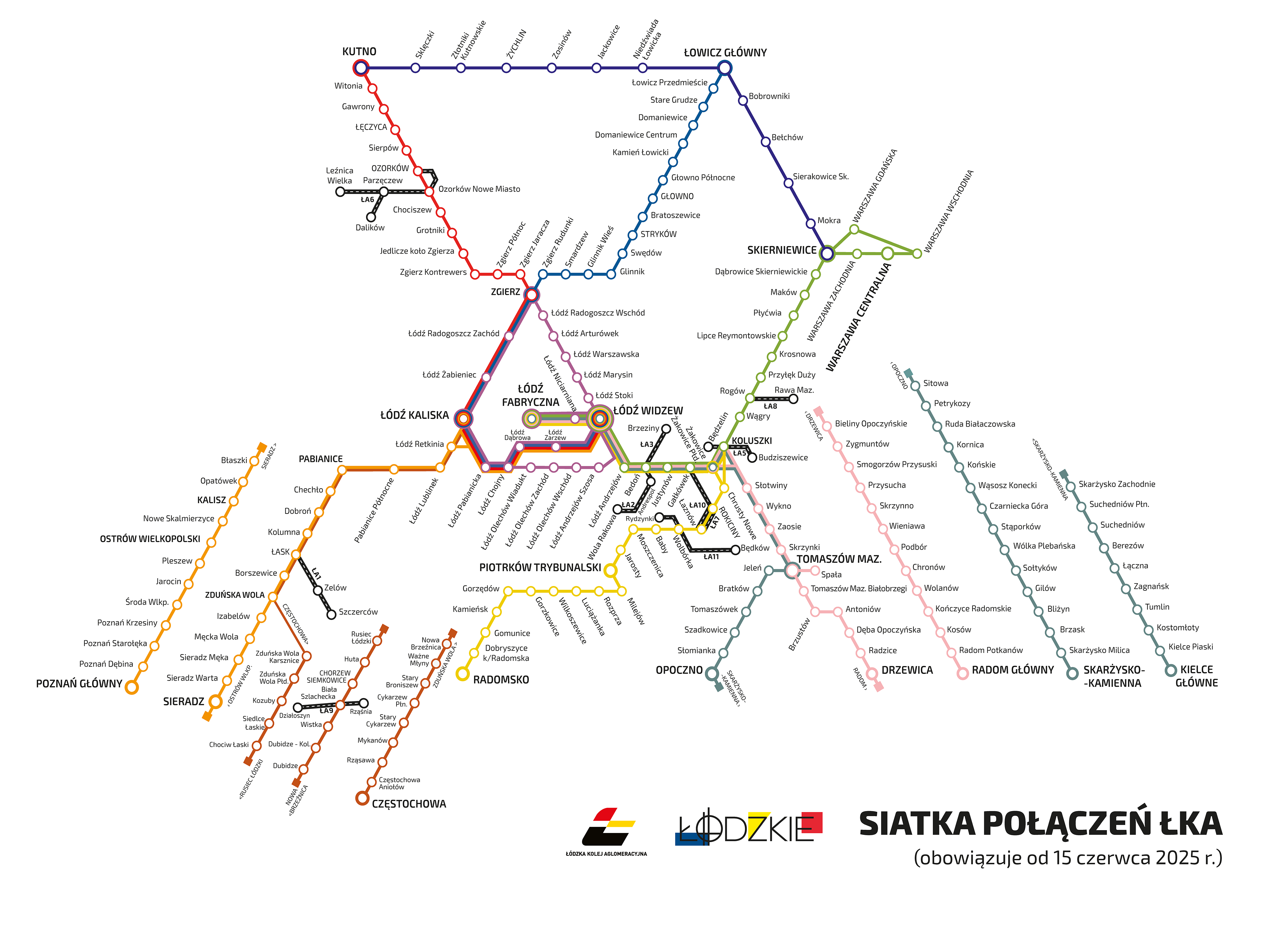 Schemat pokazujący mapę połączeń ŁKA