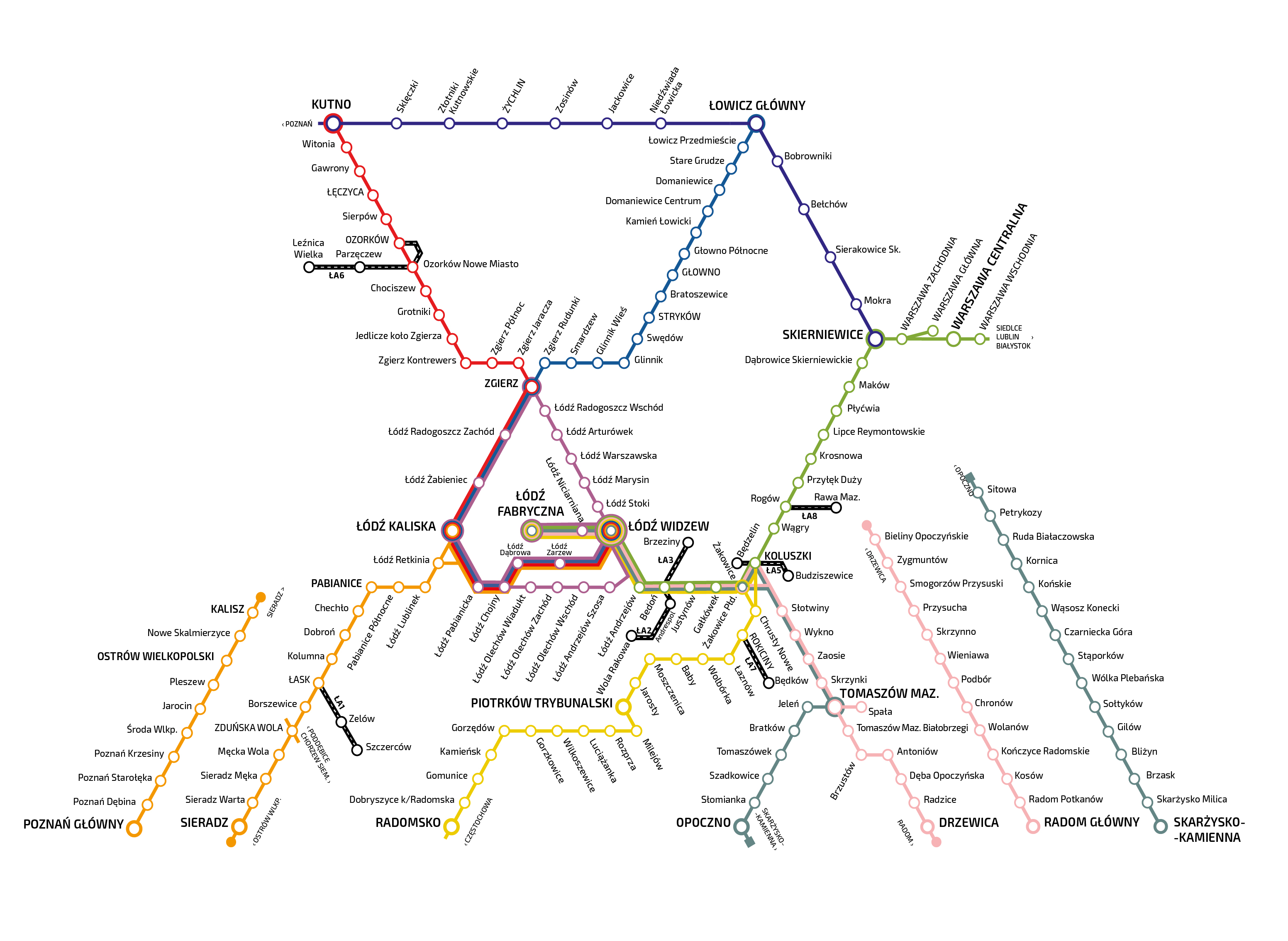 Schemat pokazujący mapę połączeń ŁKA