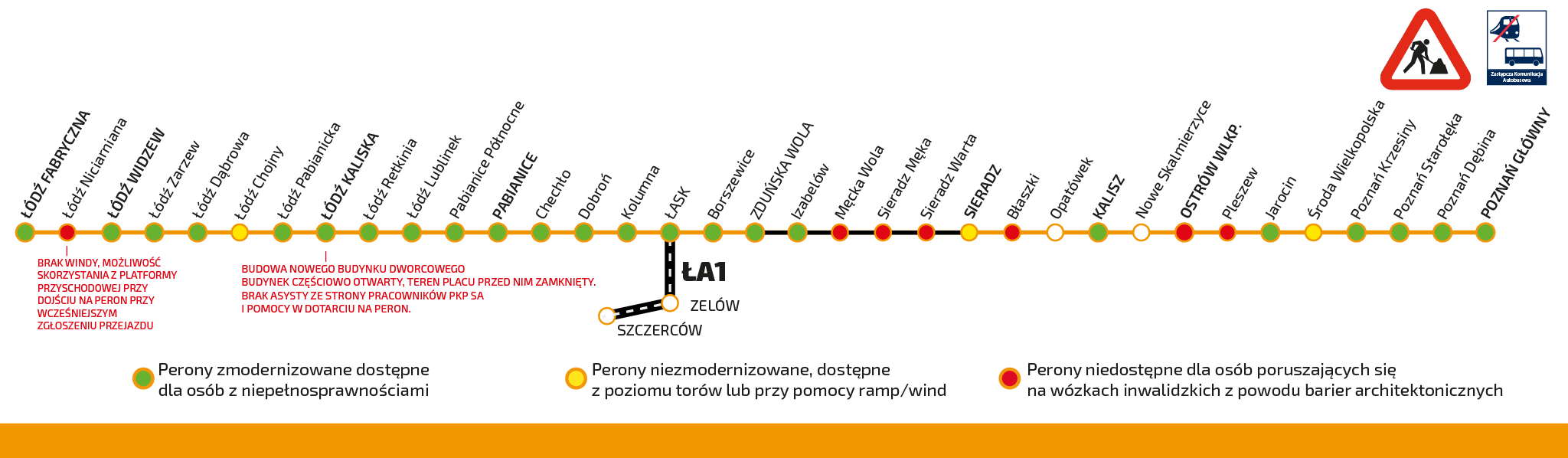 Schemat pokazujący trasę Łódź Fabryczna- Ostrów Wielkopolski-Poznań