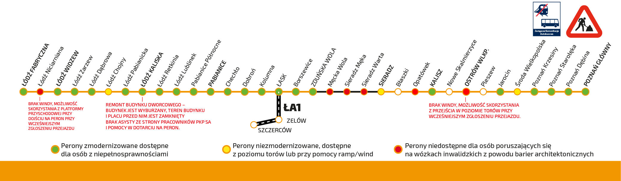 Schemat pokazujący trasę Łódź Fabryczna- Ostrów Wielkopolski-Poznań