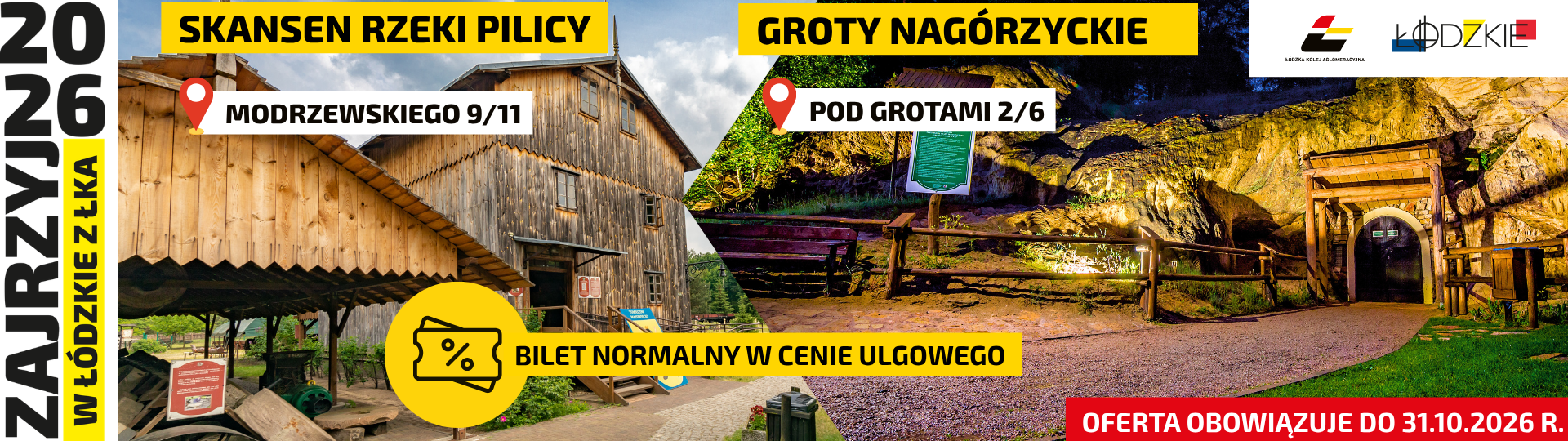 Obrazek przedstawia ofertę Zajrzyj w Łódzkie - Skansen Rzeki Pilicy/Groty Nagórzyckie