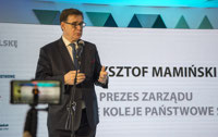 Powiększ zdjęcie: Na zdjęciu przemawia Krzysztof Mamiński - prezes PKP S.A.